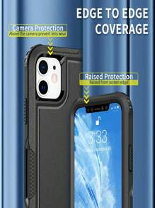Heavy Duty 3-Layer Protective Hybrid Material Combination Compatible With Apple Phone Case With 1 Tempered Glass Screen Protector And 1 Camera Protector - Black - View 2