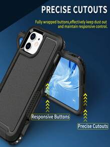 Heavy Duty 3-Layer Protective Hybrid Material Combination Compatible With Apple Phone Case With 1 Tempered Glass Screen Protector And 1 Camera Protector - Black - View 8