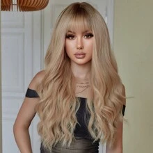漸變棕色金髮長捲髮 24 英寸有劉海長合成高溫纖維自然性感優雅浪漫女性日常使用角色扮演派對度假
