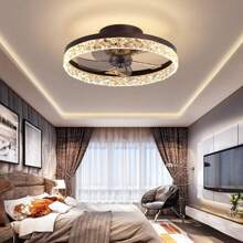 Ventilateur De Plafond Avec Lumière, Ventilateur De Forme Ronde Au Design Simple Avec Conversion De Fréquence Pour La Chambre À Coucher Et La Salle À Manger