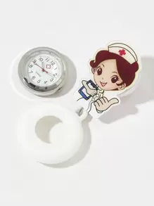 1pc Cute Cartoon Decoration Silicone Watch With Night Light Function, Easy Buckle & Stretchable Band For Nurse - White - View 6