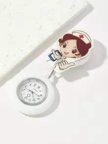 1pc Cute Cartoon Decoration Silicone Watch With Night Light Function, Easy Buckle & Stretchable Band For Nurse - White - View 1