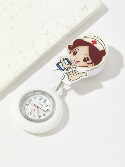 1pc Cute Cartoon Decoration Silicone Watch With Night Light Function, Easy Buckle & Stretchable Band For Nurse