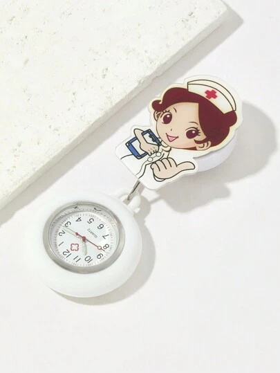 1pc Cute Cartoon Decoration Silicone Watch With Night Light Function, Easy Buckle & Stretchable Band For Nurse