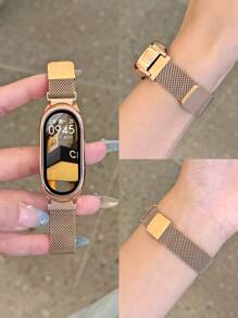 1pc Stainless Steel Magnetic Closure Loop Wristband Protective Cover Case For Mi Band 9/8/7/6/5/4/3, Mi Band 8/9 Active, Redmi Band 2 With NFC