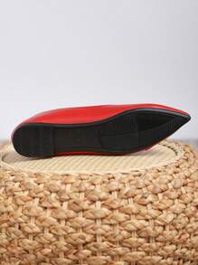 Zapatos planos de corte bajo para mujer con punta suave para otoño, zapatos de PU para la oficina y el trabajo diario - Rojo - Ver 7
