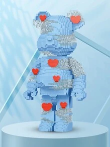 2630pcs Cartoon Bear Brick Light & Heart Pattern Blue Bear Model Mini Particle Building Blocks, Moc Rhinestone Mini Blocks, Kids' Learning & Creative Toys Home Decoration, Great Christmas Gifts For Children - Baby Blue - View 1