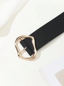 女士腰带一条，奢华优雅金色D形环扣，PU皮革材质，休闲简约风，适合搭配连衣裙、T恤、牛仔裤、外套，是日常、办公、通勤、节日送礼的时尚配饰。 - 黑色 - 查看 5