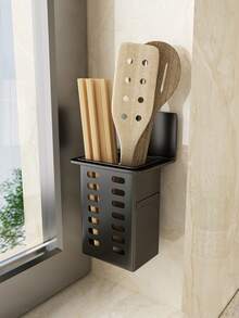 QIYINGFA 1pc Kitchen Utensils Storage Rack, Wall-mounted Storage Basket