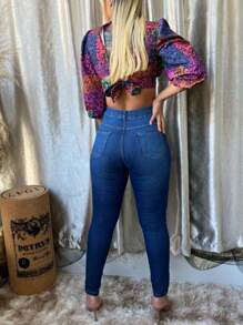 Calça Jeans Feminina Skinny Com Leves Puídos