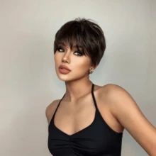 8 Inch Synthetic Wig Women's Pixie Cut Wig Short Straight Hair With Bangs Brown For Women Fashionable Party Role Cosplay - Brown - View 3