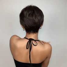 8 Inch Synthetic Wig Women's Pixie Cut Wig Short Straight Hair With Bangs Brown For Women Fashionable Party Role Cosplay - Brown - View 5