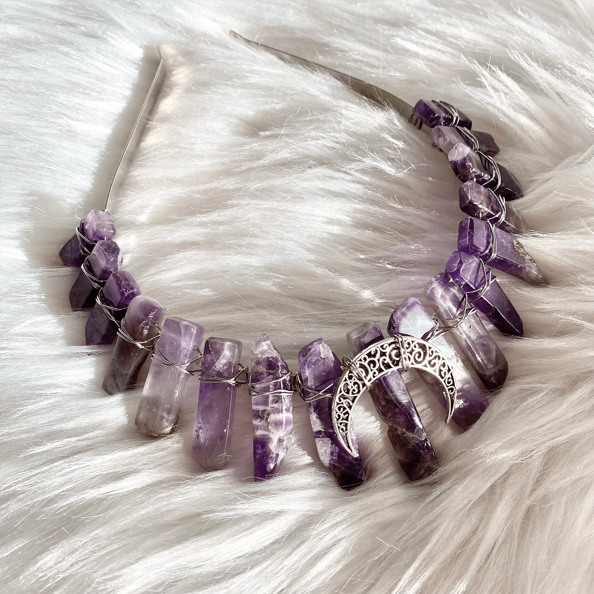 Dream Amethyst Crystal Crown with Moon Goth Wedding Tiara Fairy Crown