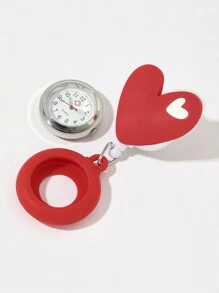 1pc Nurse Watch, Heart Cartoon, Soft Silicone Strap, Doctor Nurse Timer Watch, With Easy-Pull Buckle Function - Red - View 3