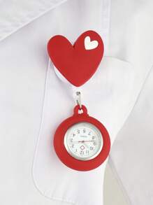 1pc Nurse Watch, Heart Cartoon, Soft Silicone Strap, Doctor Nurse Timer Watch, With Easy-Pull Buckle Function - Red - View 5