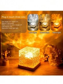 1PC USB rotating Water Ripple night light,Flame Atmosphere light,Color Changing Crystal Lamp,Ocean Wave Night Light Projector for Bedroom, Living Room, Gaming Room, Ceiling, Bathroom Decor (Square Shaped Style,3 Colors Mode) - Square+3 Colors - View 2