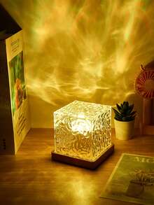 1PC USB rotating Water Ripple night light,Flame Atmosphere light,Color Changing Crystal Lamp,Ocean Wave Night Light Projector for Bedroom, Living Room, Gaming Room, Ceiling, Bathroom Decor (Square Shaped Style,3 Colors Mode) - Square+3 Colors - View 3