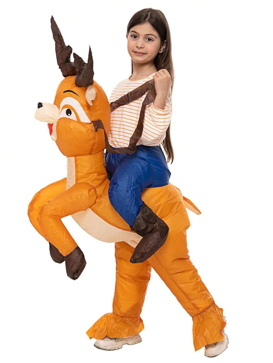 Riding Moose Inflatable Costume, Party Carnival Prop Performance Inflatable Costume - Orange - View 1