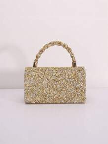 Glitter Bling,Shiny Glamorous,Elegant,Exquisite Fashionable Exquisite Rhinestone Decor Clutch Bag Dinner Bag,Evening Bag For Party Girl,Woman,For Female Perfect For Party,Wedding,Prom,Dinner/Banquet,Best Gift For Women - Gold - View 3