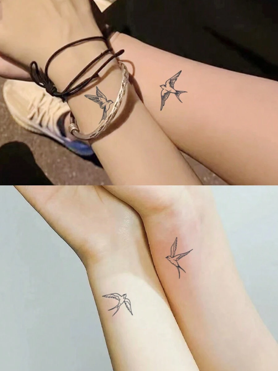 1pc Waterproof, Non-reflective Flying Swallow Temporary Tattoo Decal For Women's Arms, Chest, And Collarbone - Black - View 1