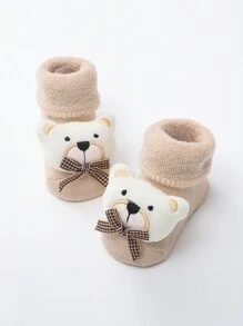 1雙嬰兒卡通熊防滑地板襪子 - 米色 - 查看 2