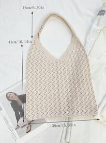 1 pezzo Borsa intrecciata media di design originale INS, colore albicocca, adatta a donna, borsa da spiaggia di moda, borsa a rete cava, borsa della spesa, adatta per uso quotidiano, appuntamenti, regali per laureati, adolescenti, studenti universitari, vacanze, spiaggia, a tracolla, borsa a tracolla, borsa a mano di grande capacità