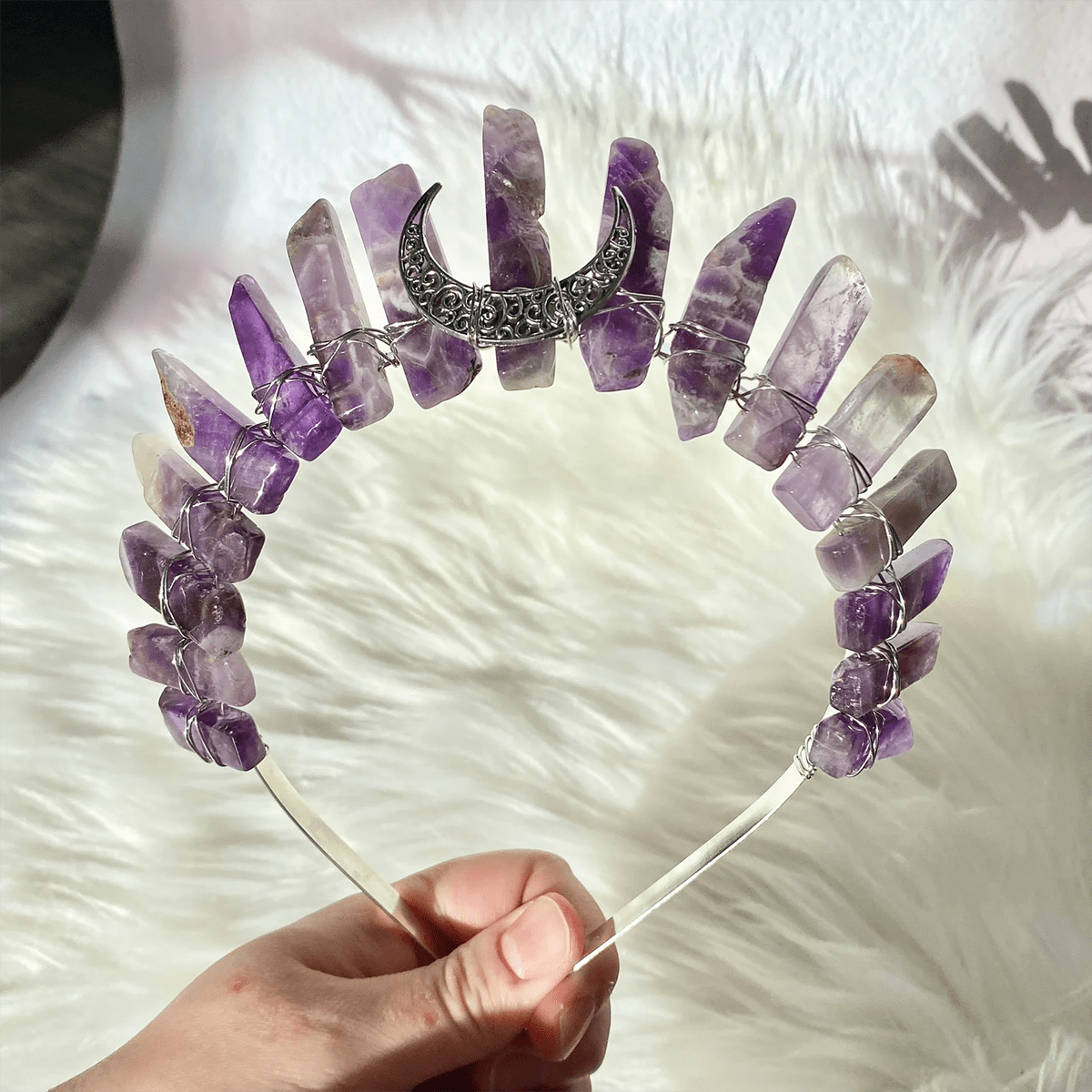 Dream Amethyst Crystal Crown with Moon Goth Wedding Tiara Fairy Crown