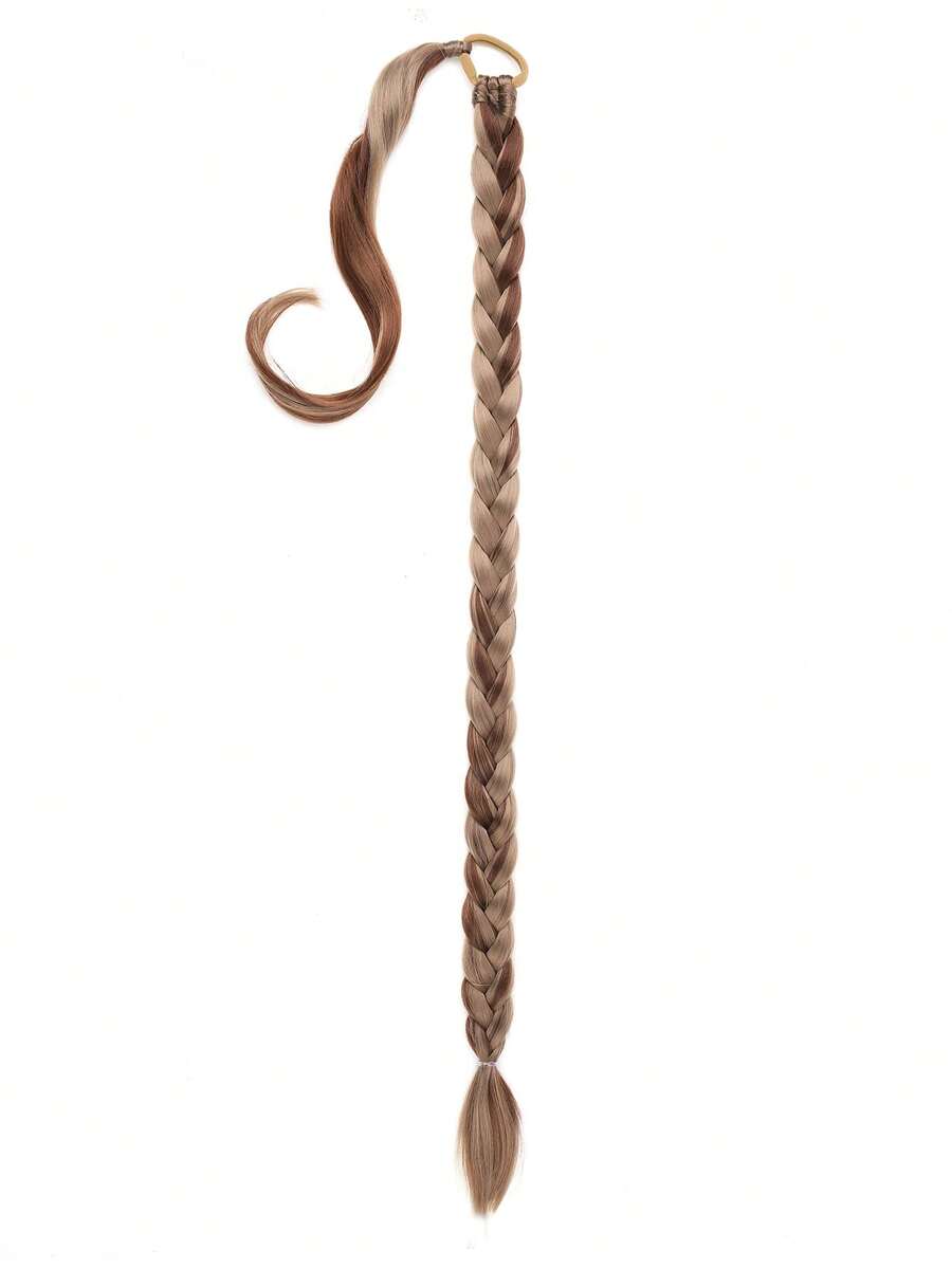 女士長辮子馬尾扩展帶髮圈黑色直身包圍合成高溫蓬鬆自然柔軟每日佩戴髮品 - 彩色 - 查看 1