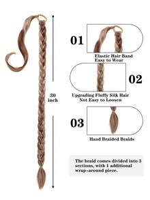 女士長辮子馬尾扩展帶髮圈黑色直身包圍合成高溫蓬鬆自然柔軟每日佩戴髮品 - 彩色 - 查看 3