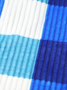 Soft Striped Double Blanket With Colorful Checkered Print - Special Navy Blue - View 2