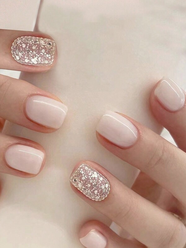 24 pcs Ongles artificiels imprimés de forme carrée courte de style minimaliste avec 1 pièce lime à ongles et 1 pièce Jelly Gel Press On Outils de fournitures de manucure