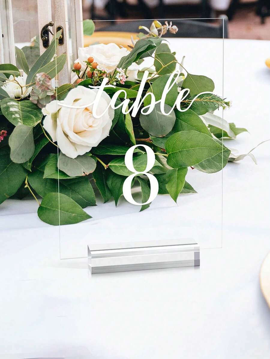 1套 - 透明亞克力婚禮座位卡(5.91*3.94英寸)西式婚禮號碼卡,生日派對桌牌,亞克力桌號,透明亞克力座位卡(不帶號碼,diy可用),適用於帶有支架的婚禮派對桌子(2.76*1.57英寸) - 白色 - 查看 1