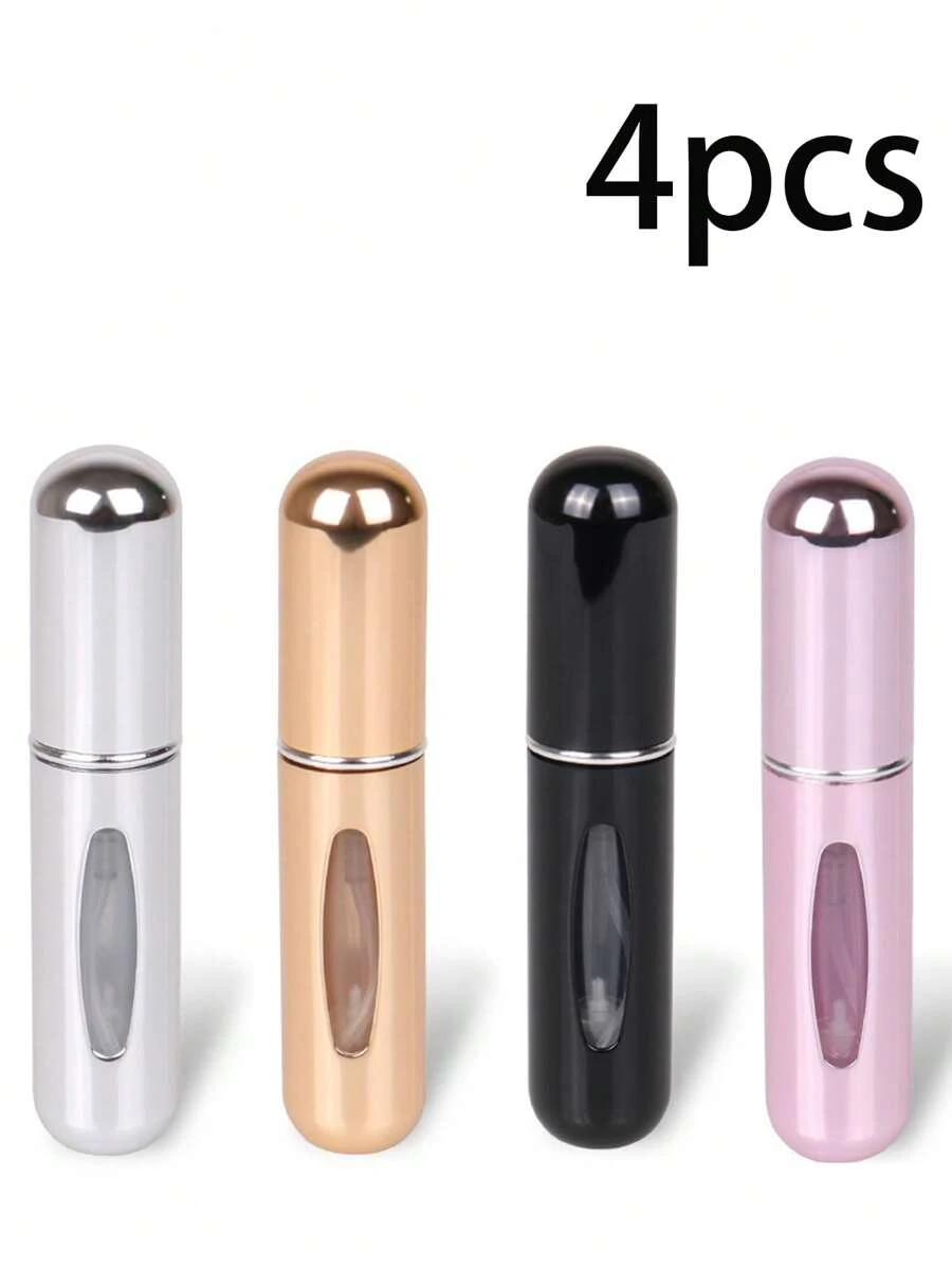 4 件装香水喷雾瓶，便携式香水雾化器可再填充迷你香水瓶，防漏，适用于浴室露营，香水空瓶，香味泵盒，旅行礼物旅行必需品旅行收纳袋适用于海滩暑假返校学校用品假期必备配件女士香水男士香水