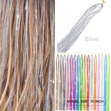 1pc Silver Shiny Sparkle Hair Tinsel 150PC/120cm Thin Colorful Rainbow Silk Hair Extensions Dazzles Women Hippie for Braiding Headdress