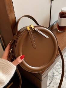 Round Design Lady Handbag Vintage Pu Leather Shoulder Bag For Women Fashion Clutch Purse Crossbody Bag Female Travel Satchel Bag - Brown - View 1