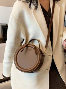 Round Design Lady Handbag Vintage Pu Leather Shoulder Bag For Women Fashion Clutch Purse Crossbody Bag Female Travel Satchel Bag - Brown - View 4
