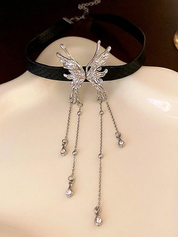 Collana Girocollo Gotica A Doppio Strato - Velluto Nero Con Perline Metalliche, Vintage, Regolabile, Per Donna E Ragazza