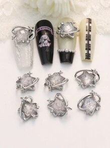 10 件装锌合金 3D 星星和白色球体和水钻装饰美甲首饰 DIY 指甲饰品指甲宝石美甲用品 - 白色 - 查看 1