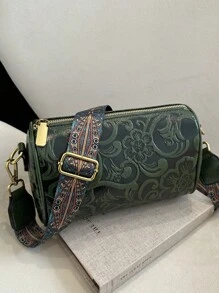 1 chiếc túi xách nữ dùng hàng ngày, túi đeo vai tròn họa tiết hoa 3D cao cấp, túi đeo chéo quai rộng thêu thời trang, túi đựng đồ dung tích lớn khi đi du lịch và mua sắm, có thể đựng điện thoại, ví, chìa khóa, mỹ phẩm, khăn giấy - màu xanh lá - Xem 5