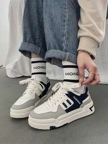 女款色塊復古休閒運動鞋,厚底設計