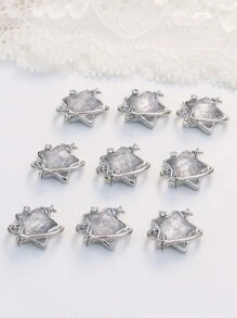 10 件装锌合金 3D 星星和白色球体和水钻装饰美甲首饰 DIY 指甲饰品指甲宝石美甲用品 - 白色 - 查看 4