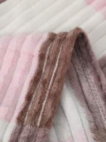 Soft Striped Double Blanket With Colorful Checkered Print - Soft Pale Pink - View 3