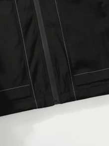 男士户外防风夹克，运动夹克，带拉链口袋的防风外套 - 黑色 - 查看 6