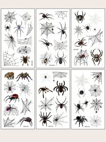 (6 Sheets/Pack) Halloween Temporary Tattoo Stickers - Waterproof, Sweatproof, Long Lasting, Realistic, Gothic, Personalized, Sexy Spider Web Design For Men And Women - Multicolor - View 1