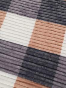 Soft Striped Double Blanket With Colorful Checkered Print - Polar Dark Gray - View 2