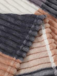 Soft Striped Double Blanket With Colorful Checkered Print - Polar Dark Gray - View 3