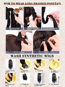Long Braided Ponytail Extension with Hair Tie Straight Wrap Around Hair Extensions Ponytail Natural Soft Synthetic Hair Piece for Women Daily Wear