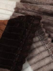 Soft Striped Double Blanket With Colorful Checkered Print - Chocolate Café Americano - View 3