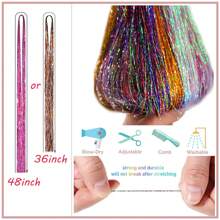 1pc Silver Shiny Sparkle Hair Tinsel 150PC/120cm Thin Colorful Rainbow Silk Hair Extensions Dazzles Women Hippie for Braiding Headdress