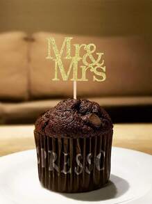 12 Pcs Mr & Mrs Cupcake Picks Gold Glitter Wedding Cupcake Toppers Bridal Shower Party Supplies,Christmas - Gold - View 3